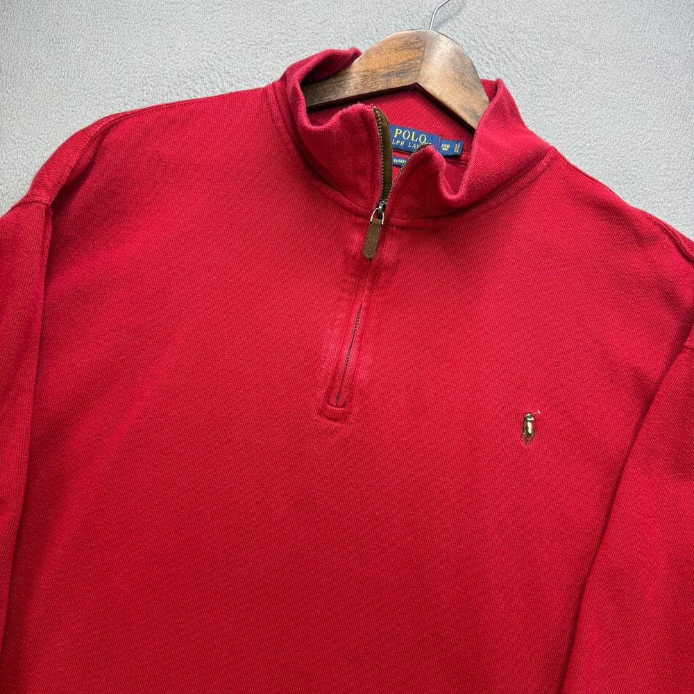 Polo Ralph Lauren Estate Rib Quarter Zip Pullover Mens 2XB Red Cotton Big & Tall